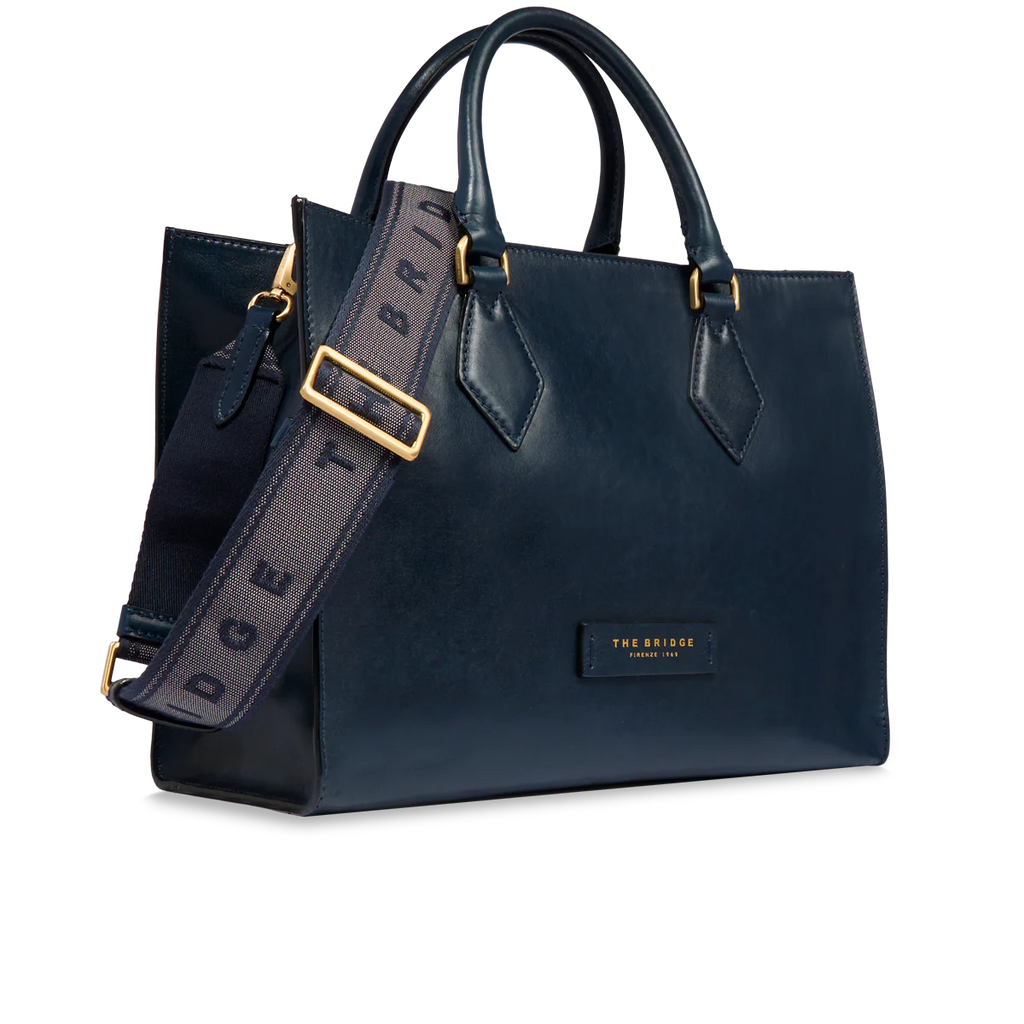 Borsa a mano in pelle con tracolla removibile Ida Blu - Qshops (The Bridge)