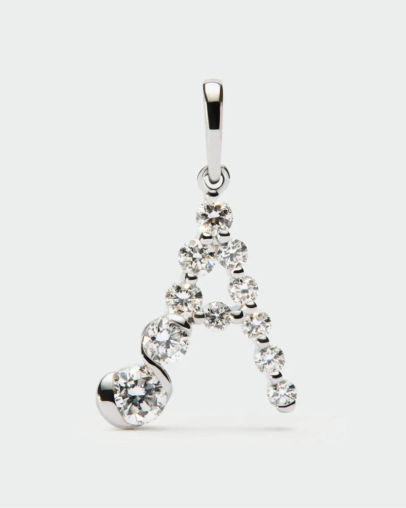 Pendente con iniziale A in diamanti e oro bianco - Qshops (PDPAOLA)