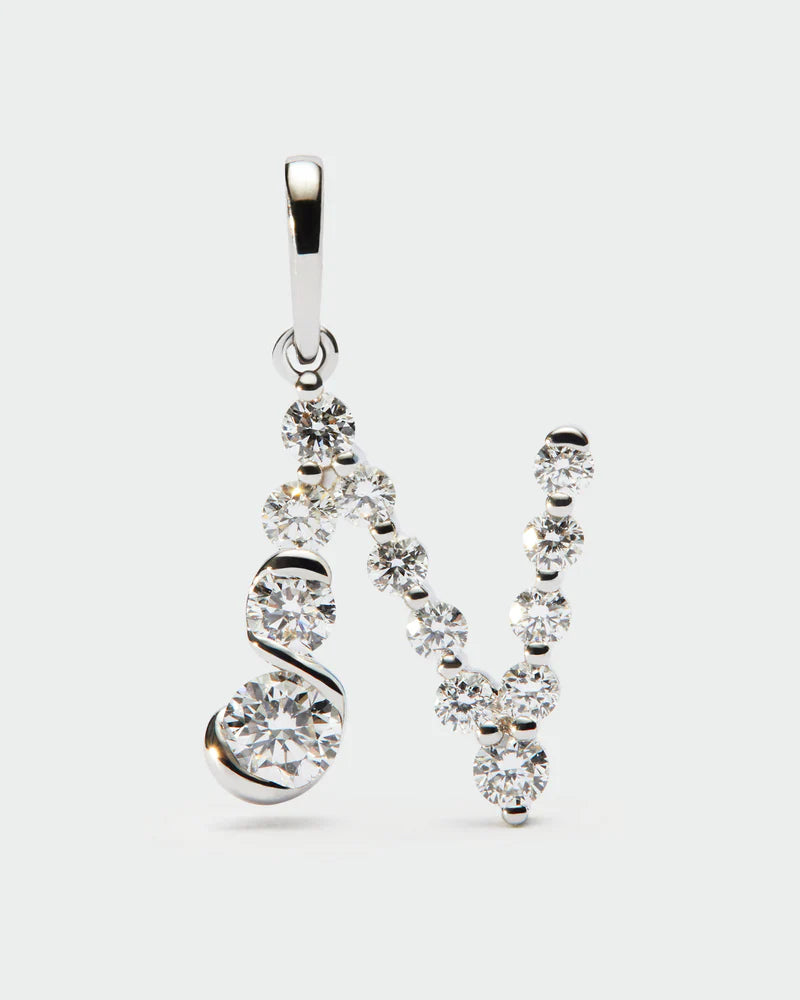 Pendente con iniziale N in diamanti e oro bianco - Qshops (PDPAOLA)