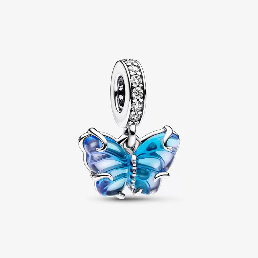 Charm Pendente Farfalla Vetro di Murano Blu - Qshops (Pandora)