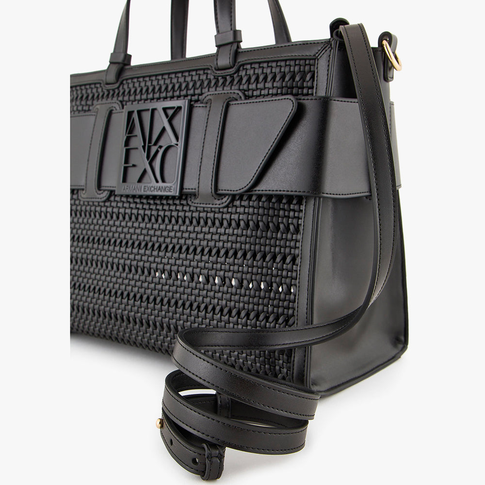 Tote bag in paglia con maxi logo Nero - Qshops (Armani Exchange)