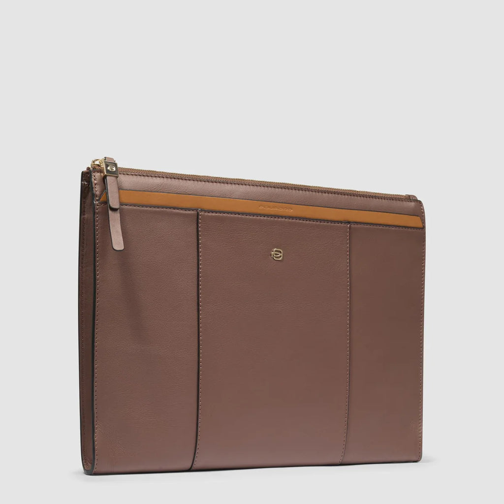 Pochette in pelle porta iPad Marrone Beige - Qshops (Piquadro)