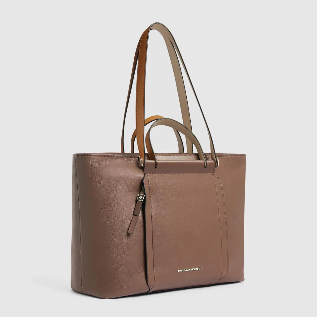 Borsa donna in pelle porta PC 14" Marrone Beige - Qshops (Piquadro)