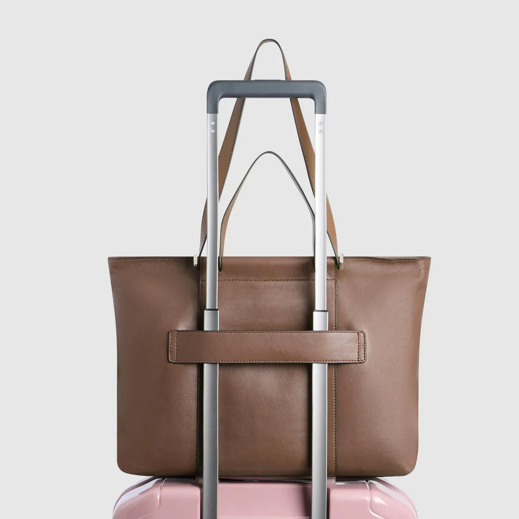 Borsa donna in pelle porta PC 14" Marrone Beige - Qshops (Piquadro)