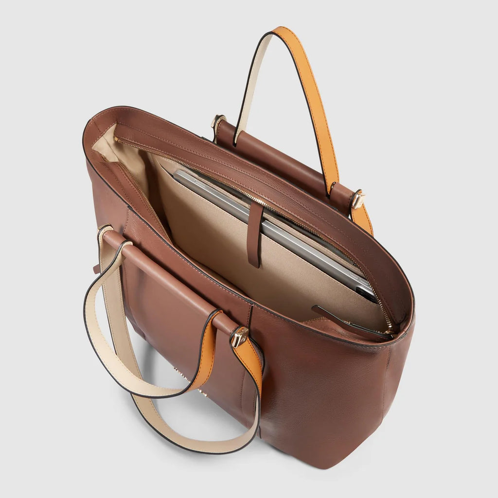 Borsa donna in pelle porta PC 14" Marrone Beige - Qshops (Piquadro)