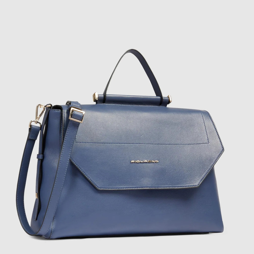 Borsa donna modello satchel in pelle porta pc 14" Blu Mare - Qshops (Piquadro)