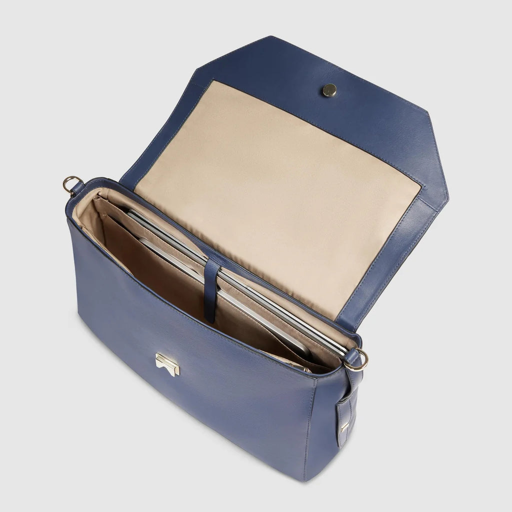 Borsa donna modello satchel in pelle porta pc 14" Blu Mare - Qshops (Piquadro)