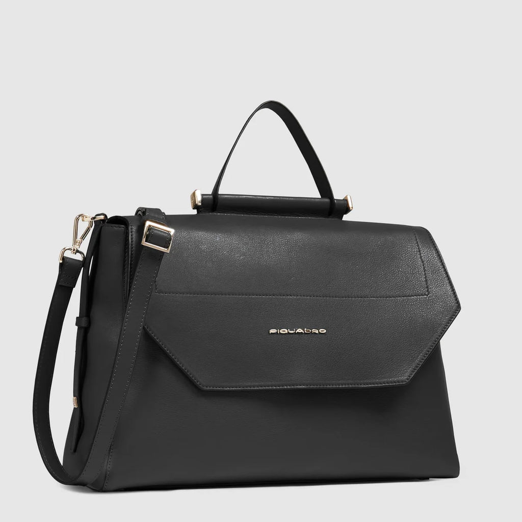 Borsa donna modello satchel in pelle porta pc 14" Nero - Qshops (Piquadro)