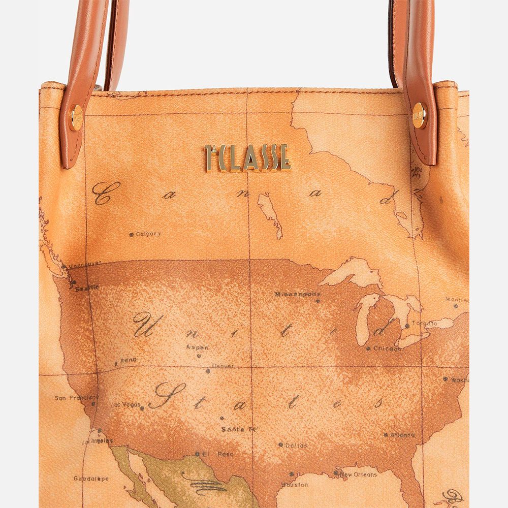 Borsa shopping in tessuto stampa Geo Classic Naturale - Qshops (Alviero Martini 1A Classe)