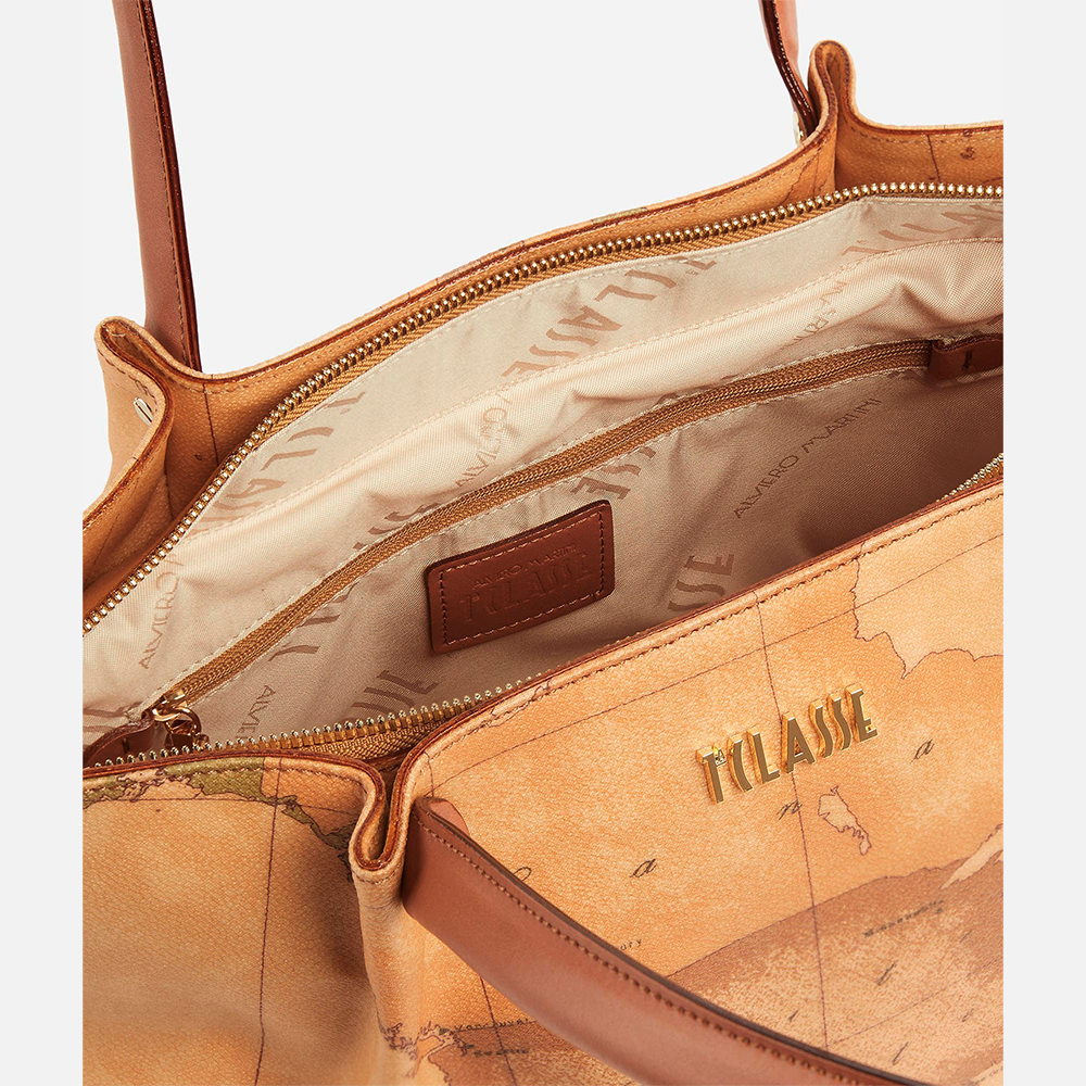 Borsa shopping in tessuto stampa Geo Classic Naturale - Qshops (Alviero Martini 1A Classe)