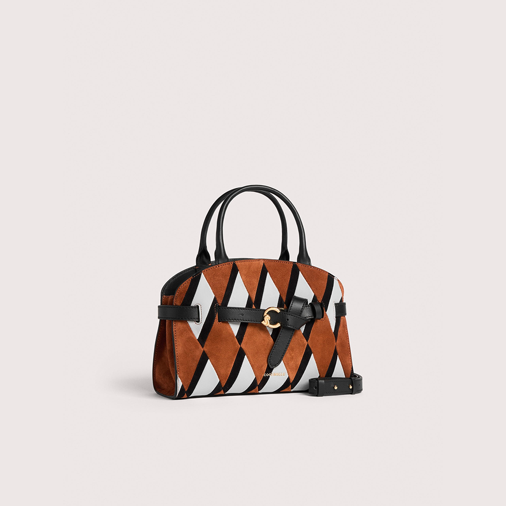 Coccinelle Sabine New Geometric Patch Small MultiCognac Nero - Qshops (Coccinelle)