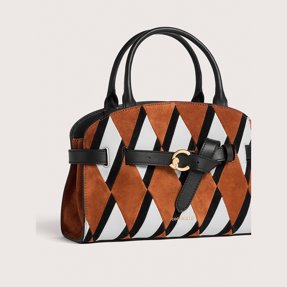 Coccinelle Sabine New Geometric Patch Small MultiCognac Nero - Qshops (Coccinelle)