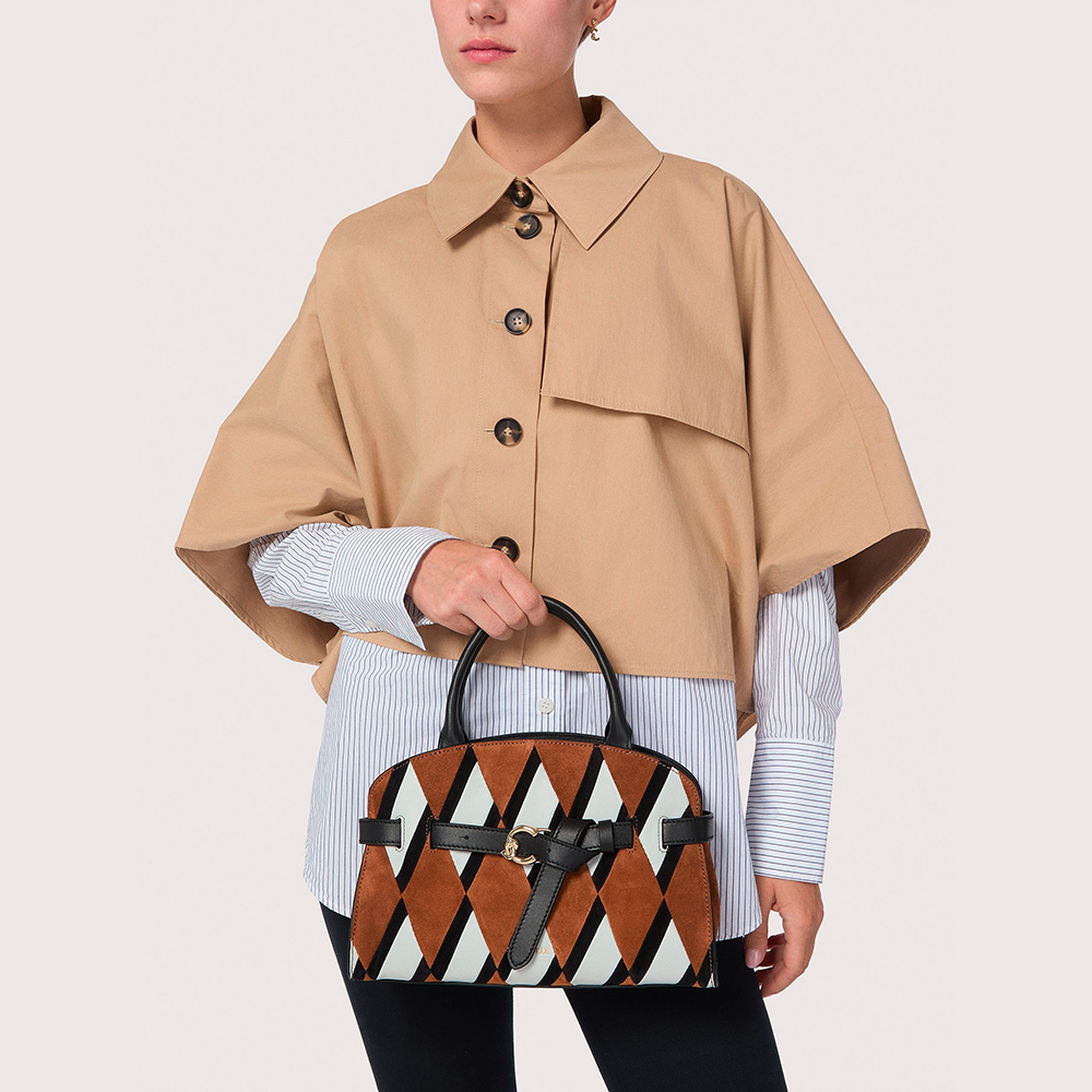 Coccinelle Sabine New Geometric Patch Small MultiCognac Nero - Qshops (Coccinelle)