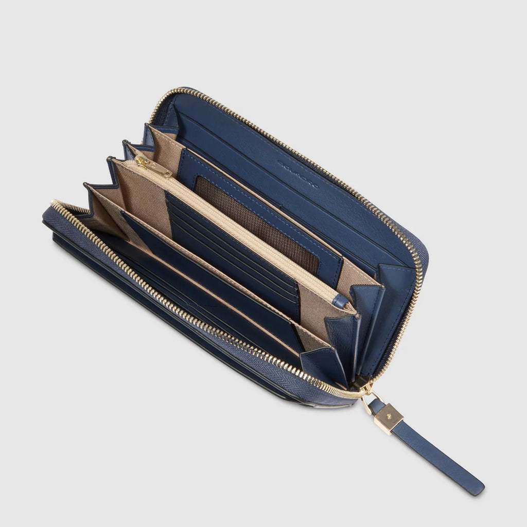 Portafogli donna grande zip-around Blu - Qshops (Piquadro)