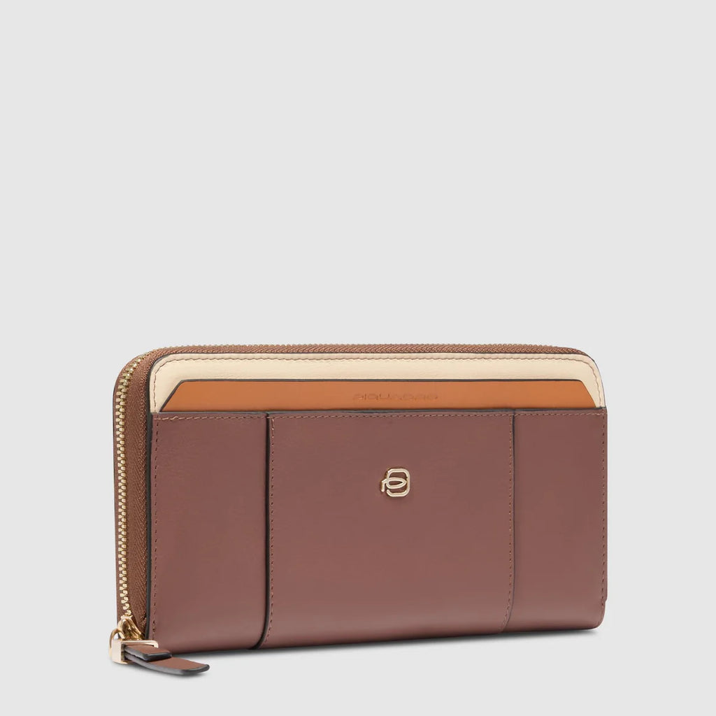 Portafogli donna grande zip-around Marrone Beige - Qshops (Piquadro)