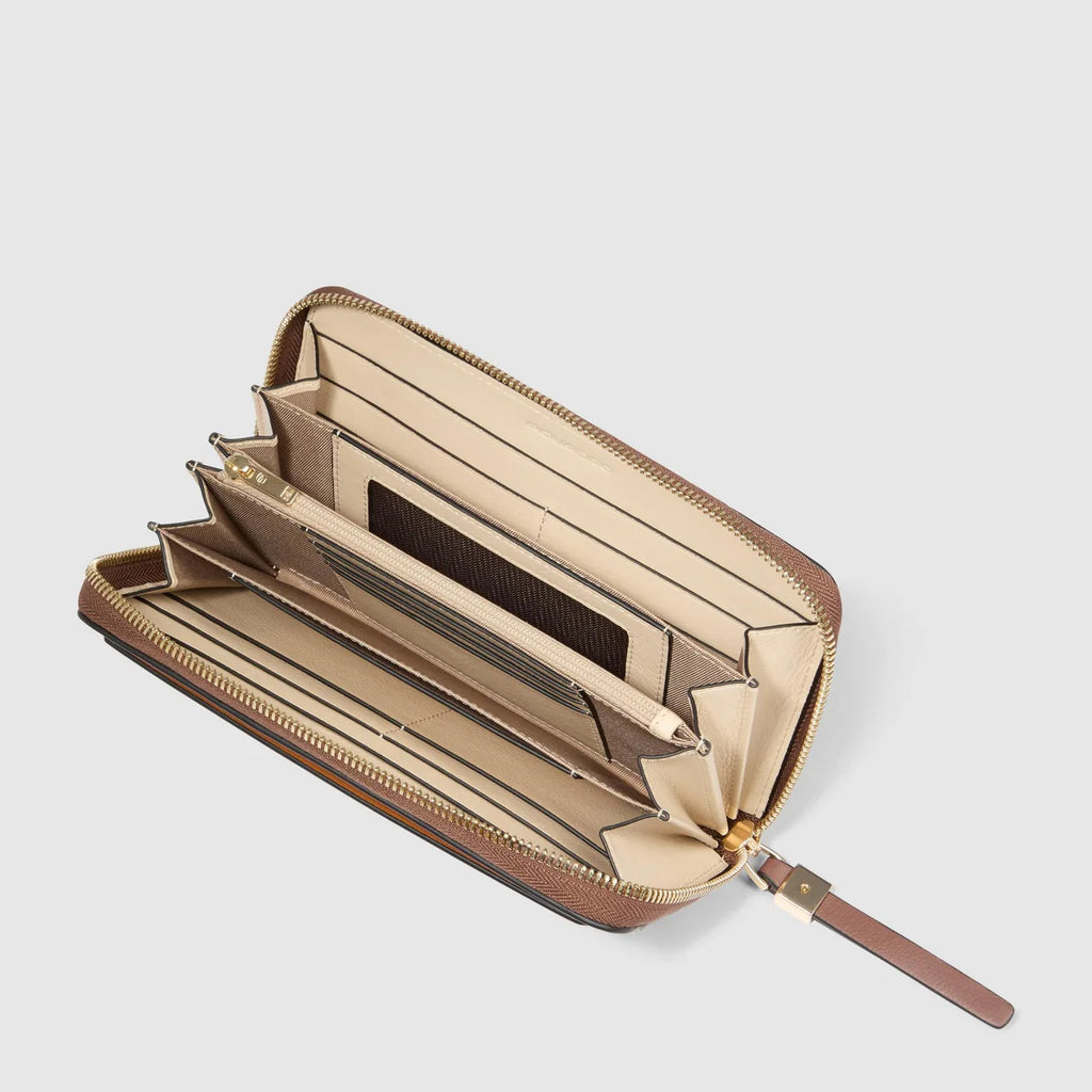 Portafogli donna grande zip-around Marrone Beige - Qshops (Piquadro)