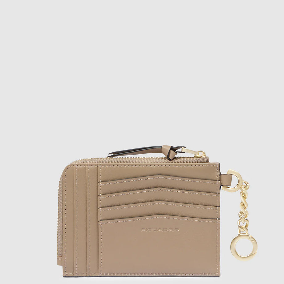 Portacarte Donna PIQUADRO In Pelle Beige - Con Portamonete E Protezione RFID - 9 Fessure Per Carte - Elegante E Pratico