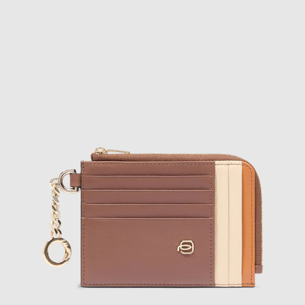 Portacarte donna con portachiavi Marrone Beige - Qshops (Piquadro)