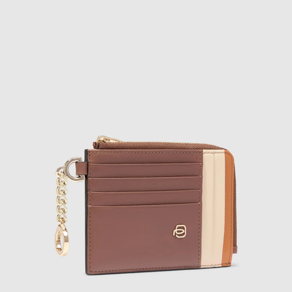 Portacarte donna con portachiavi Marrone Beige - Qshops (Piquadro)