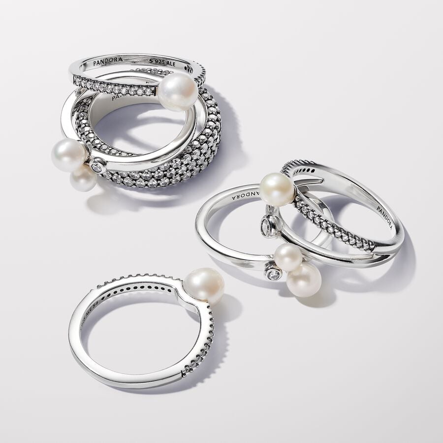 Anello Perla d’Acqua Dolce Coltivata e Pavè - Qshops (Pandora)