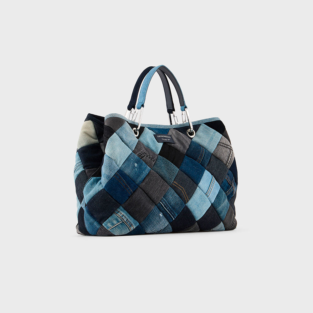 Shopper media MyEA in denim patchwork Armani Sustainability Project - Qshops (Emporio Armani)