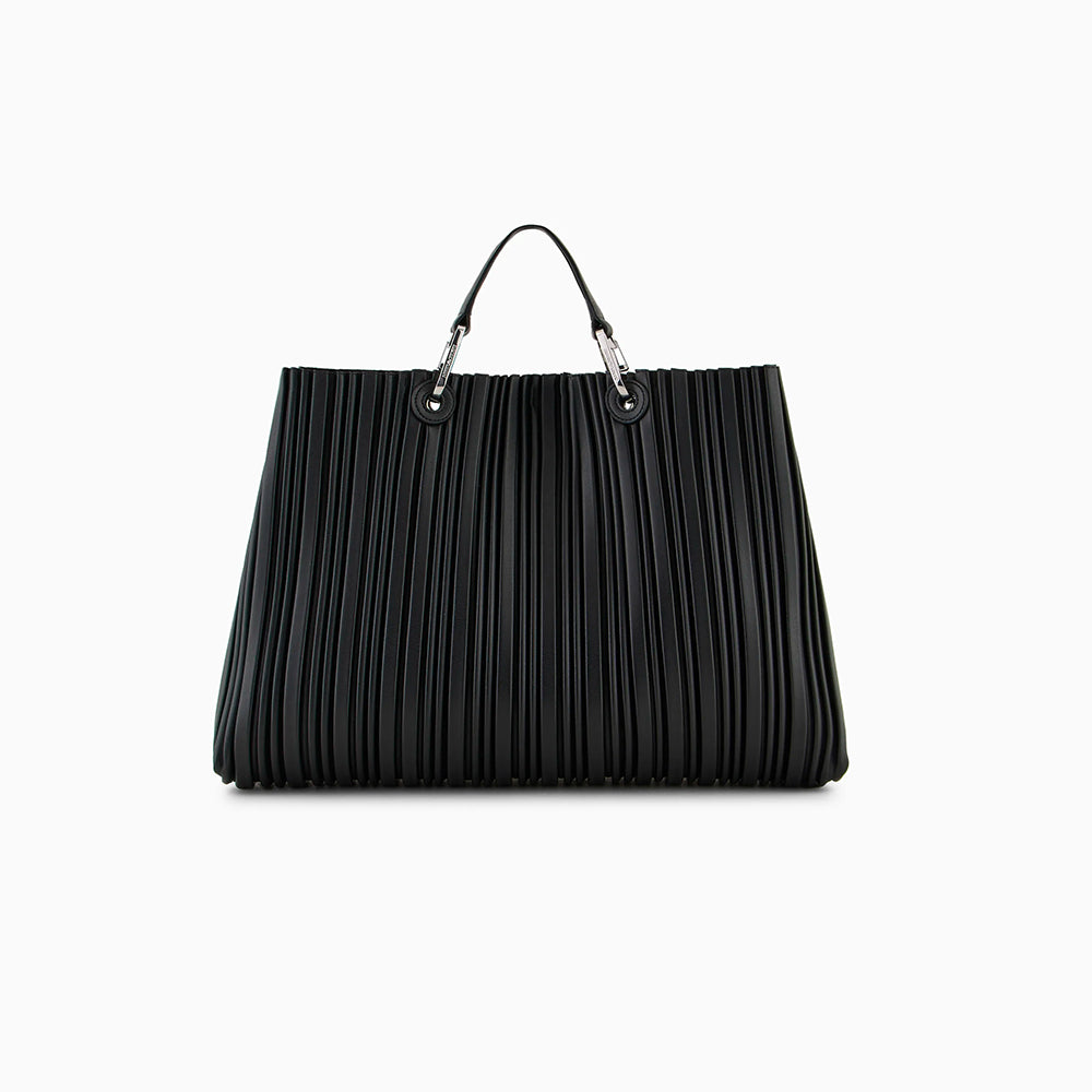 Shopper media MyEA in simil nappa plissé riciclata ASV Nero - Qshops (Emporio Armani)