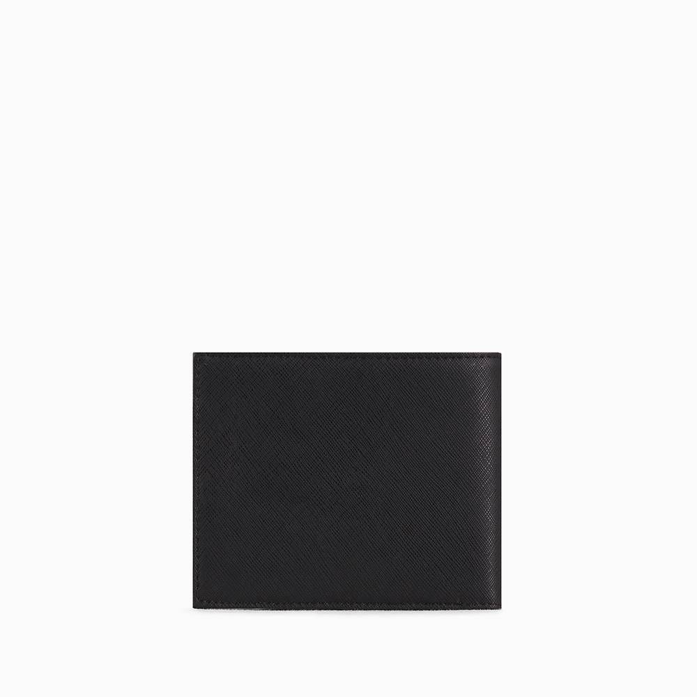 Portafoglio coin pocket in pelle rigenerata saffiano placchetta aquila ASV Nero - Qshops (Emporio Armani)