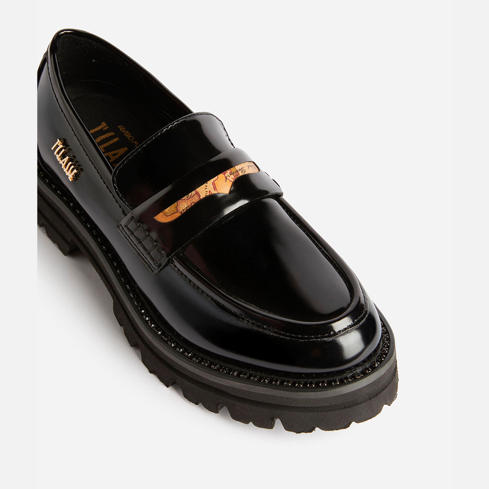 Mocassini in tessuto spazzolato con dettaglio Geo Classic Neri - Qshops (Alviero Martini 1A Classe)