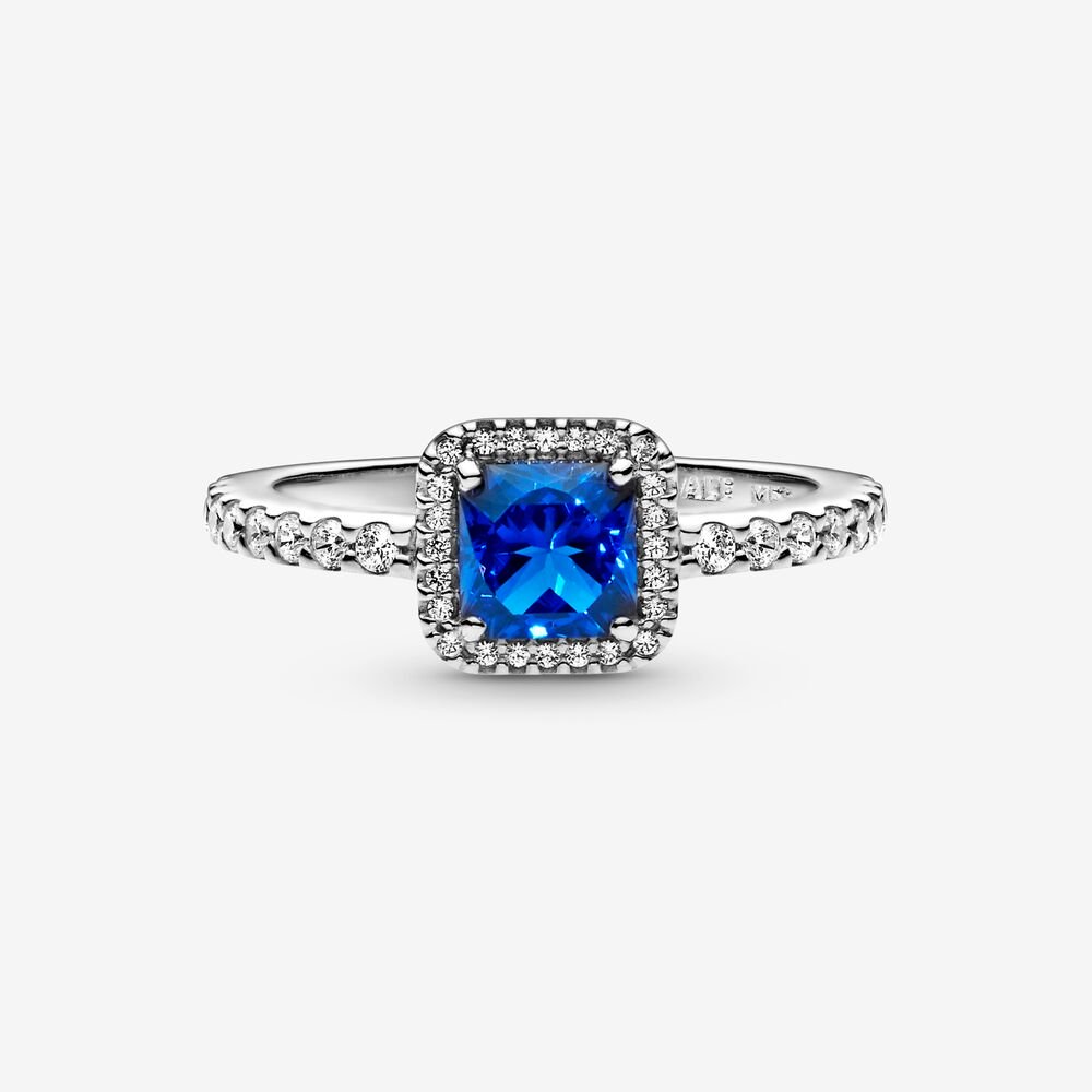 Anello Punto Luce scintillante con pietra blu quadrata - Qshops (Pandora)