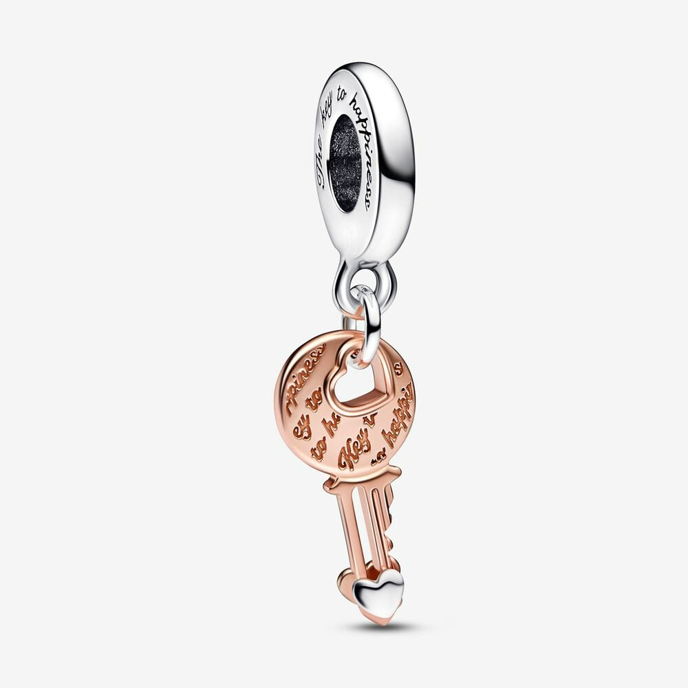 Charm Pendente Chiave della Felicità con Cuore scorrevole - Qshops (Pandora)