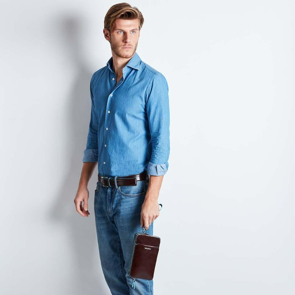 Pochette uomo con tasca frontale Stationery Blu - Qshops (Piquadro)