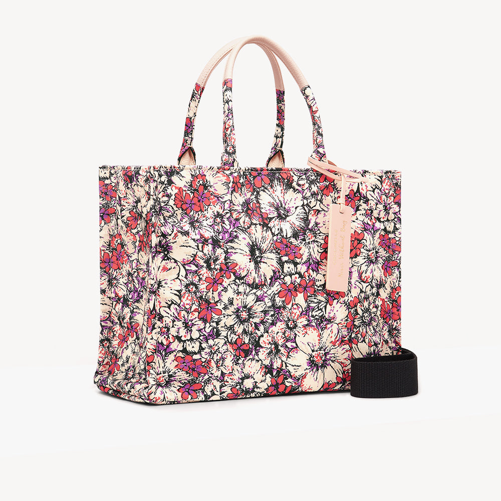 Never Without Bag Canvas Flower Print Multi Creamy Pink - Qshops (Coccinelle)