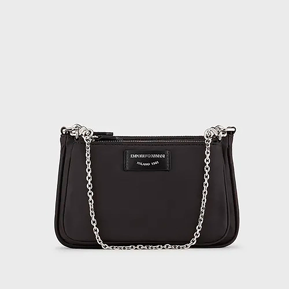 Mini bag doppia a tracolla in nylon satinato Nero - Qshops (Emporio Armani)