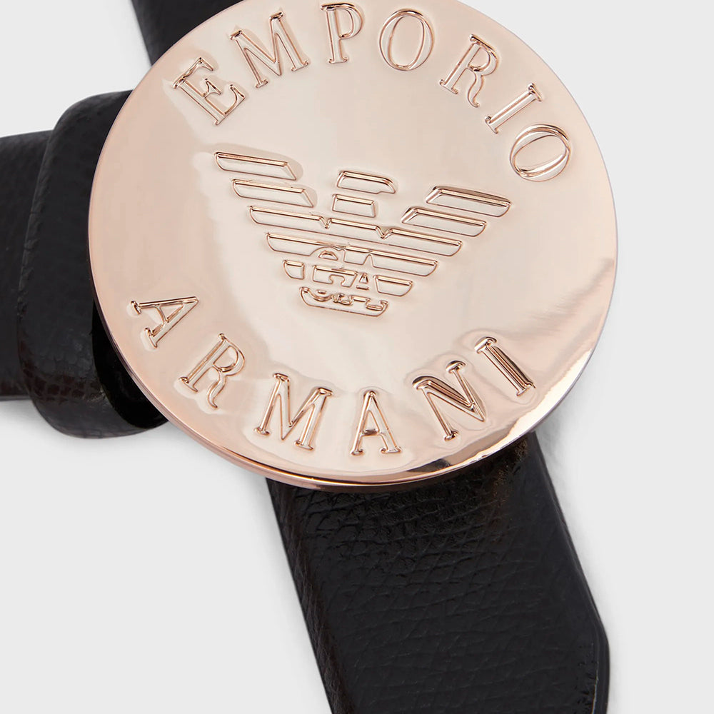 Cintura con fibbia tonda logata Nero - Qshops (Emporio Armani)