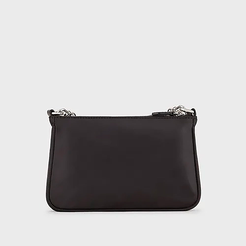 Mini bag doppia a tracolla in nylon satinato Nero - Qshops (Emporio Armani)